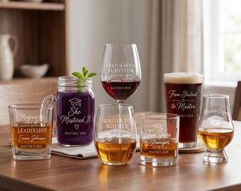Personalized Master's Graduation Glassware Set | Engraved MBA, MS, MA Gift