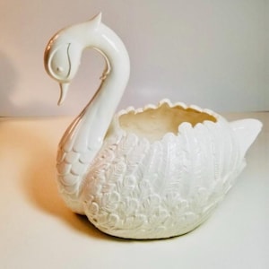 Vaso vintage em formato de cisne branco, estilo MCM (Meio do Século) – Assinado ES 4 93