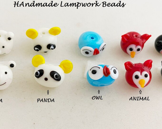 Panda Koala 13 x 14 mm 15 x 15 mm Owl 14.5 x 21.5 mm 2pcs-Handmade Lampwork Glass Color Full Beads Cat 15.5 x 14.8 mm Animal 15 x 10 mm