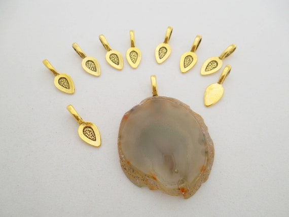 Tibetan Leaf Glue On Bails Antique Bronze 8 x 21mm 30 Pcs Findings Jewellery