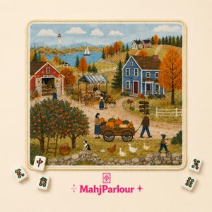 Mata do gry w mahjonga „Jesienne żniwa” – mata do gry w mahjonga w stylu folk art w Nowej Anglii, prezent do mahjonga, akcesoria do mahjonga, mata do mahjonga „Americana Apple Pumpkin”