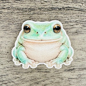 White’s Dumpy Tree Frog Sticker, Waterproof Vinyl, Chubby Amphibian Art