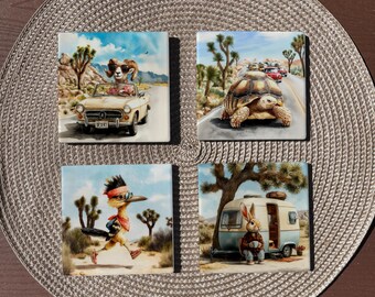 Keramische onderzetters met Joshua Tree-wildlife-thema, handgemaakte tegels