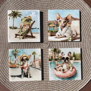 Ceramic Art Coasters Palm Springs Animals Pets And Wildlife Theme Hand Made Tiles