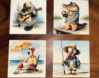 Keramische onderzetters met een thema van de wilde dieren van Florida.
