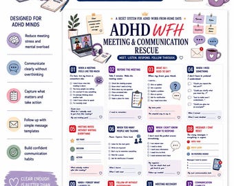ADHD WFH Meeting Rescue Worksheet | Communication Checklist, Planner (Digital Download)