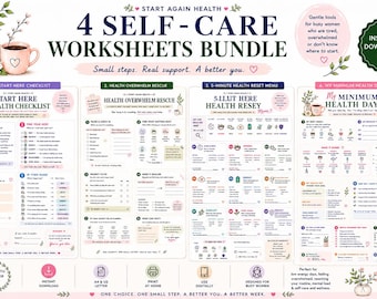 Self Care Worksheet Bundle, Health Reset Planner, Overwhelm & Wellness Printable