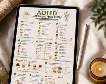 ADHS-Dopamin-Lebensmittelmenü zum Ausdrucken | Leitfaden für Gehirnnahrung (PDF)