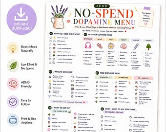 ADHD No-Spend Dopamine Menu Printable | Low-Cost Activities (Digital Download)