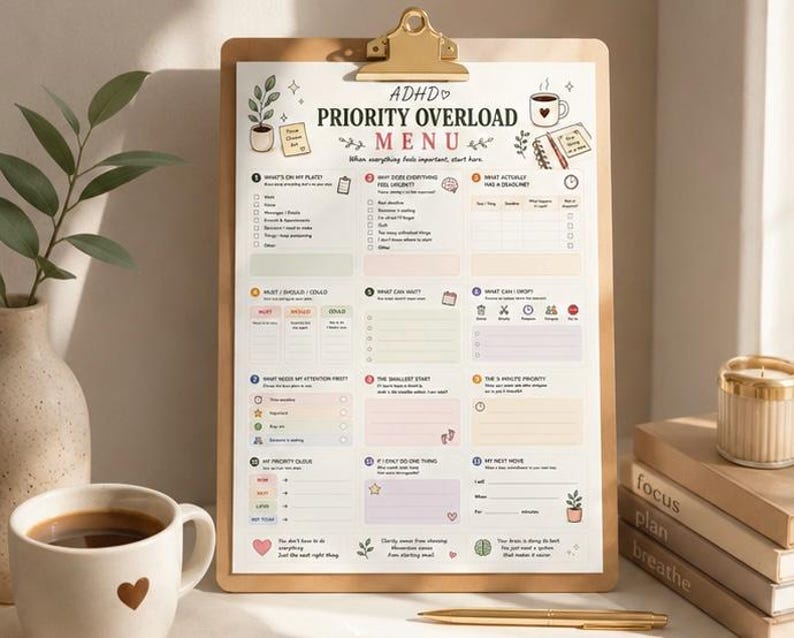 ADHD Priority Overload Menu | Task Prioritization Worksheet (printable ...