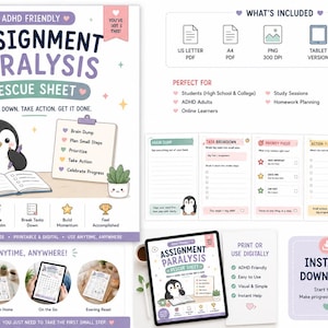 ADHD Assignment Paralysis Rescue Sheet | Study Planner (Digital Download)