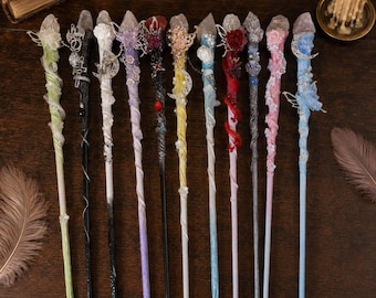 Handcrafted Crystal Wand for Witches | 34cm Magic Wand for Rituals | Amethyst & Quartz Altar Tool | The Witch’s Private Collection