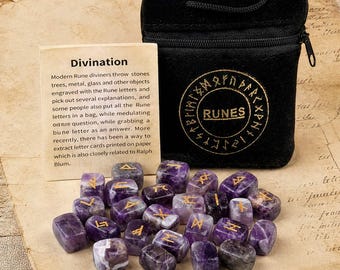 Elder Futhark Rune Stone Set | Witchy Gift for Her Halloween Gift for Witches | Natural Amethyst Runes | Mystical Birthday & Spiritual Gift