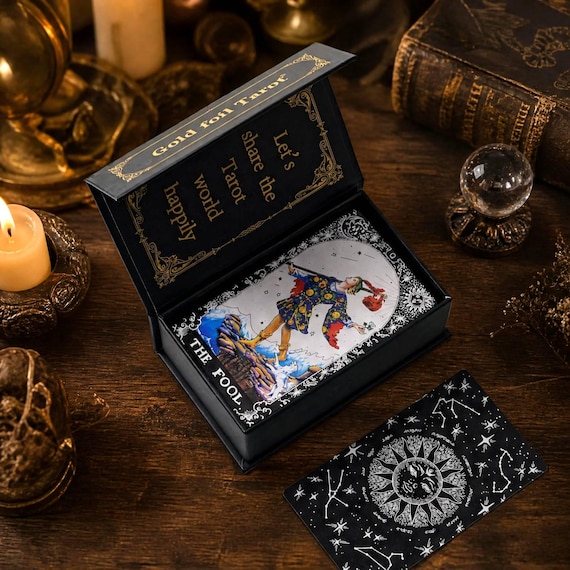 Matte Black White Classic Rider Waite Tarot Set | 78 Cards Indie Tarot with Guidebook, Altar Cloth & Pouch | Deluxe Collector Edition Gift