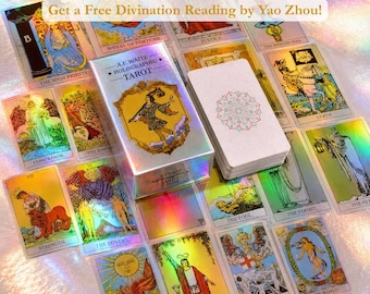 Holographic Rider Waite Tarot Deck Set | Iridescent Classic 78 Cards Tarot with Guidebook, Altar Cloth & Pouch | Beginner Friendly Gift