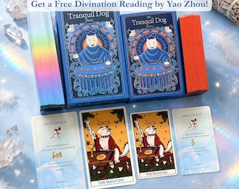 The Tranquil Dog Tarot Deck | Free Reading | Cute Animal Tarot Cards | Rider Waite Smith 78 Cards | Blue Foil Indie Tarot with Guidebook