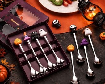 Halloween Cutlery Set | Cute Ghost Pumpkin Bat Forks | Gold Silver Stainless Steel Dessert Forks | Gift Box