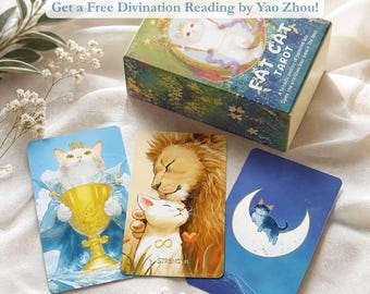 Fat Cat Tarot Deck | Cute Kawaii Cat Tarot Cards | Whimsical Animal Tarot with Altar Cloth & Pouch | Beginner Friendly Gift Set | 78 Cards