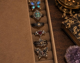 Gothic Butterfly Ring Set | Dark Academia Sunflower Rings | 8 Styles Wearable Enchantments | Witchy Occult Jewelry
