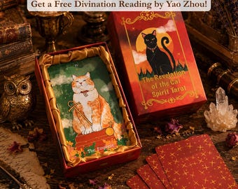 The Revelation of the Cat Spirit Tarot Deck | 78 Cards Cat Tarot with Gold Gilded Edges | Free Reading | With Physical Guidebook & Gift Box