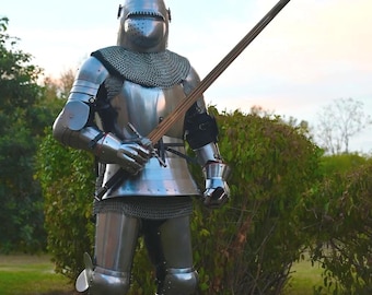 Armatura completa da cavaliere medievale / Set di costume storico in acciaio lucidato