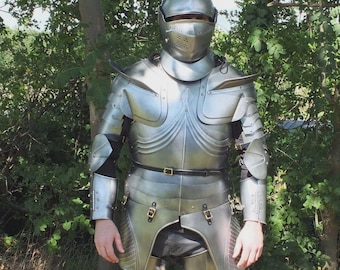Armatura integrale gotica in acciaio lucido – Imbracatura da cavaliere indossabile per cosplay