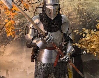 Armatura completa da cavaliere medievale / Set di costume storico in acciaio lucidato