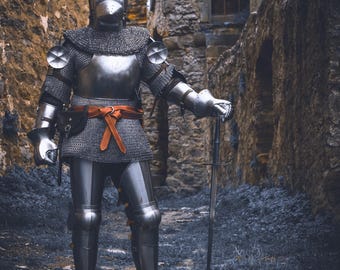 14th Century Full Knight Armor Set – Wearable Steel Medieval Costume, Pigface Bascinet