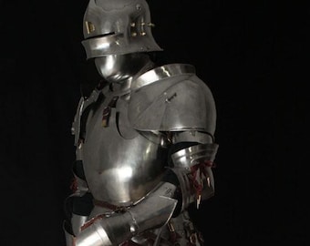 Armatura completa gotica del XV secolo / Costume da cavaliere in acciaio realizzato a mano