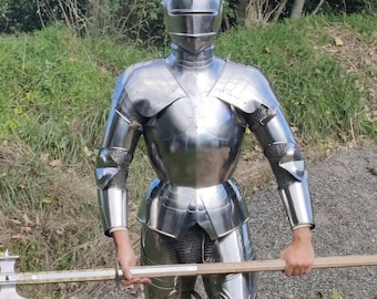 Armatura da cavaliere medievale: armatura completa in acciaio pronta per la battaglia, elmo, SCA LARP Cosplay