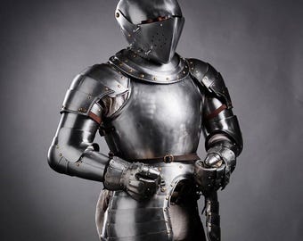 Armatura completa da cavaliere medievale / Set di costume storico in acciaio lucidato