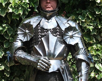 Armatura completa da cavaliere gotico / Imbracatura in piastre d'acciaio del XV secolo per cosplay e LARP
