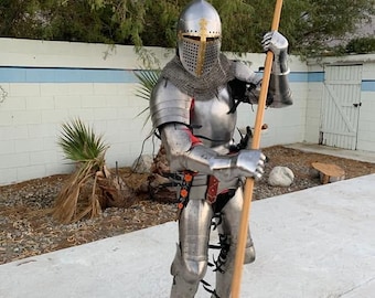 Set armatura del Cavaliere d'Acciaio / Elmo del Templare, Cuffia di Maglia, Costume da Crociato