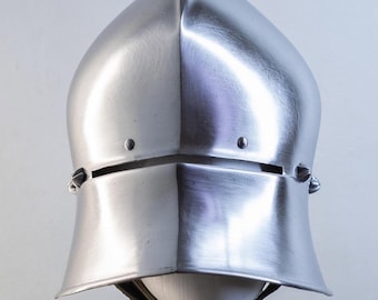 Elmo medievale Sallet con Bevor – Elmo in acciaio da cavaliere gotico tedesco del XV secolo per LARP