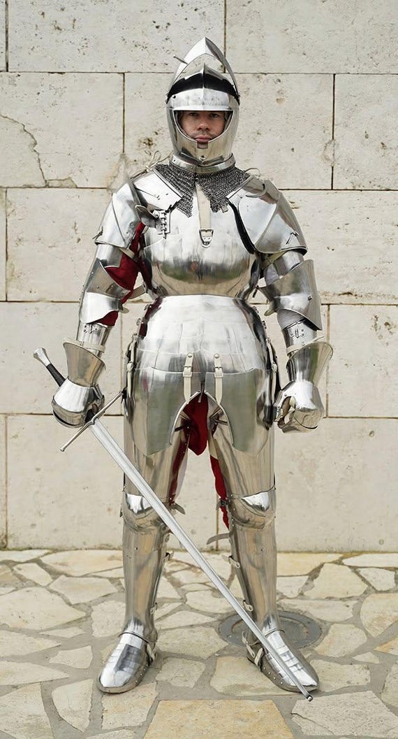 Handcrafted Full Plate Armor Suit – 15th Century Milanese Knight Harness, Polished Steel Cosplay Display