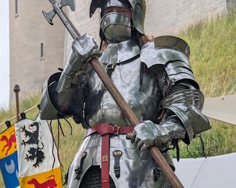 Armatura completa da cavaliere gotico – Costume da rievocazione storica in piastre d'acciaio del XV secolo