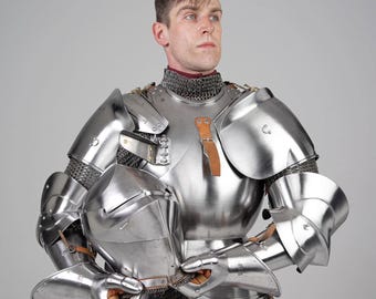 Armatura da cavaliere medievale: armatura completa in acciaio pronta per la battaglia, elmo, SCA LARP Cosplay