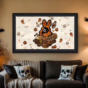 Steampunk-Halloween-Hasen-Kunstdruck, fliegende Kapsel-Wanddekoration (Digitaler Download)