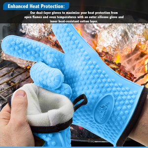 BBQ Cooking Gloves for Grilling and Baking, Heat-Resistant Non-Slip Silicone Kitchen Oven Mitts, Potholder Grips