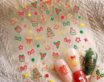 Merry Christmas Nail Art Stickers, Winter Holiday Party Manicure, Kawaii Stocking Stuffer for Teen Girls, Secret Santa Gift for Nail Techs