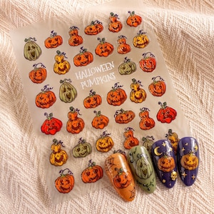 Creepy Cute Halloween Pumpkin Nail Stickers, Jack-o-Lantern Decals for DIY Manicure & Scrapbooking, Spooky Season Nail Decor, Goth Girl Gift