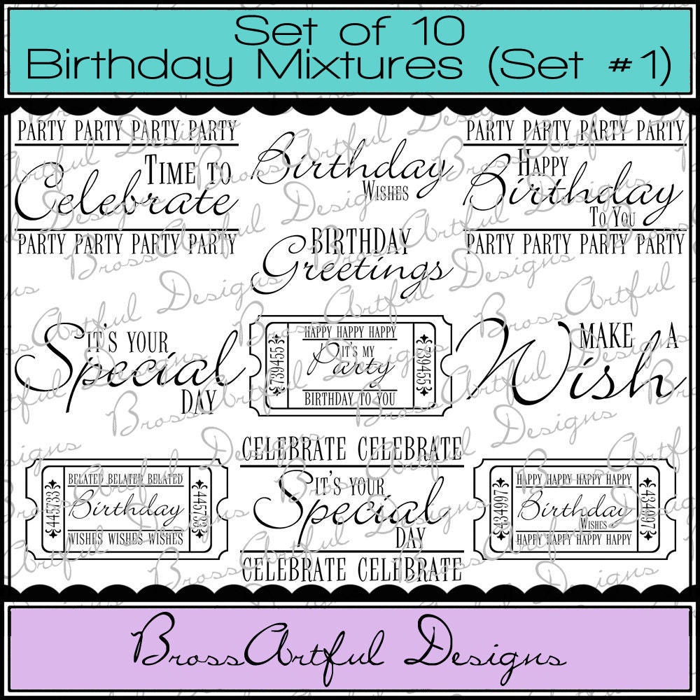 Digital Printable Stamps Sentiments Word Art Clip Art Card