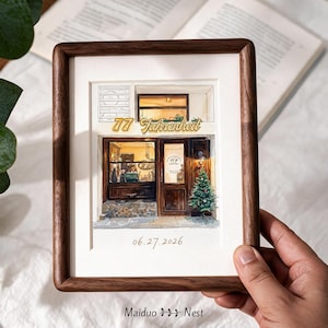 Custom Watercolor Painting of Storefronts | First Date Memory | Handcrafted|Business Commemorative Art
