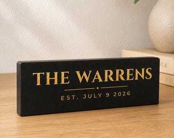 Gold and Black Personalized Family Established Sign with Custom Name and Date