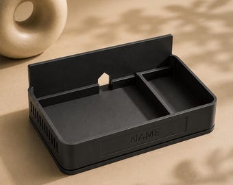 Personalized EDC Valet Tray with Phone Stand for Nightstand or Desk
