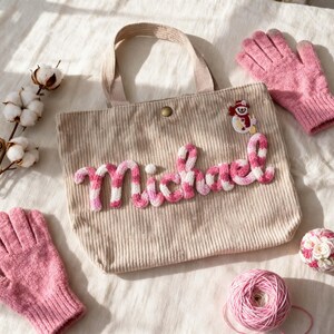 Unique Chunky Knit Name Purse, Versatile Corduroy Shoulder Bag Featuring Festive Snowman Design, Birthday Present Idea