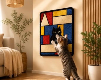 Wall Mounted Cat Scratcher, Natural Sisal Art Protector, Modern Pet Furniture Pad