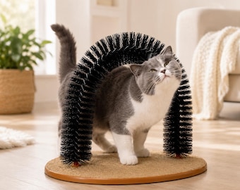 Cat Grooming Arch with Sisal Scratch Base, Self Groomer Massager, Interactive Toy