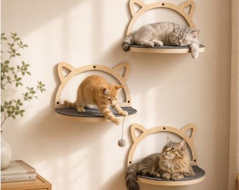 Wooden Cat Perch with Cushion | Wall Mounted Step & Floating Shelf