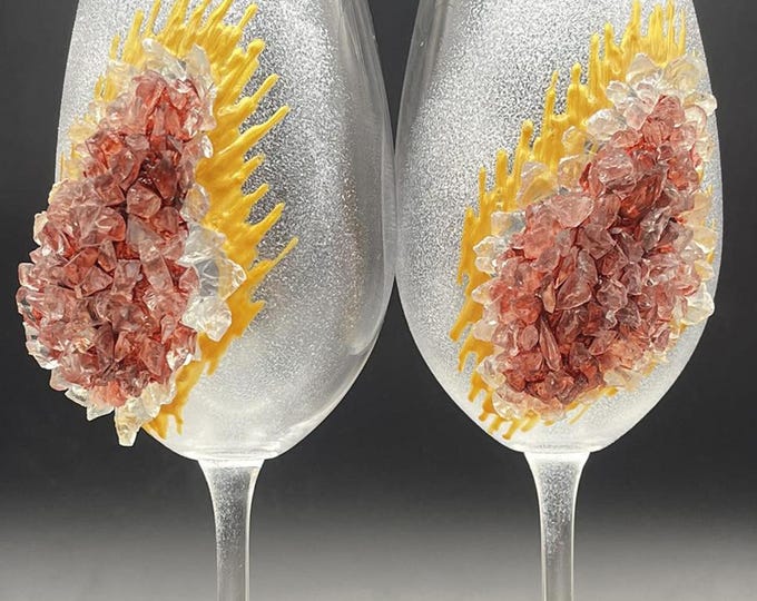 Burgundy red geode wine glasses